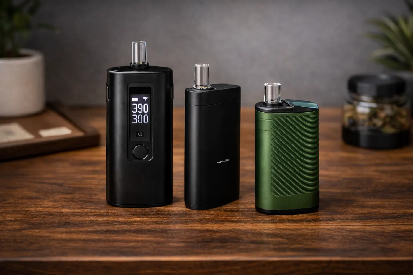 Dry herb vaporizer setup with practical adult accessories.